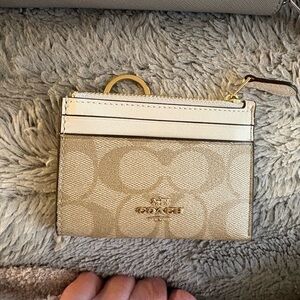 Coach Metallic Gold and White Signature Card Holder
